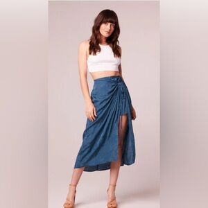 NWT Band of the Free Celene Boho Deep Teal Satin Floral Layered MIDI Skirt Med